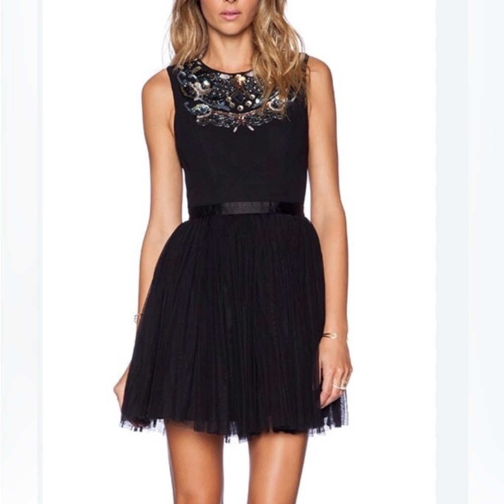 Needle & Thread Black Folk sequins cocktail dress  Embellished Tulle skirt 2